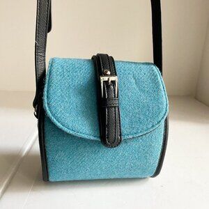 Glen Appin Harrirs Tweed Blue Wool  Small Square Crossbody Bag